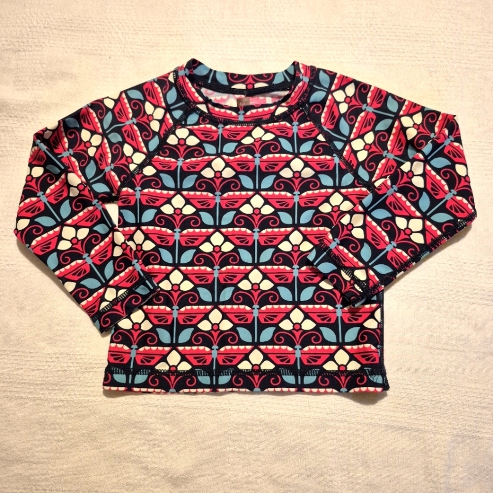 Tea Collection girls size 2T butterfly flower long sleeve swim rash guard VGUC